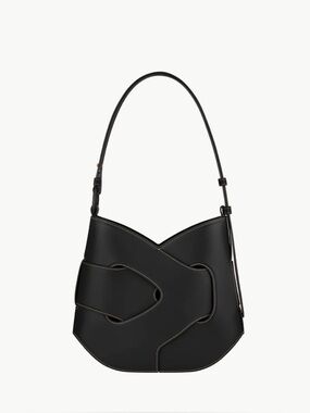 Polene Nodde Hobo - Smooth Black Leather Shoulder Bag with Contrast Stitching